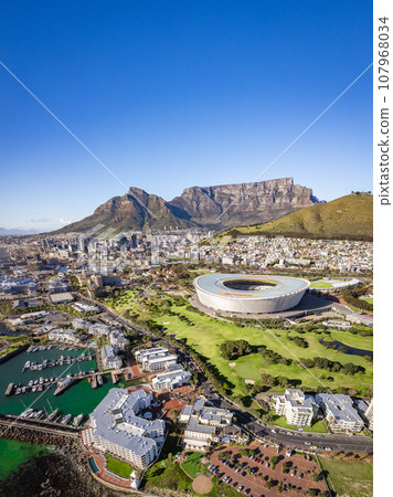 Aerial view of Cape Town Stadium, Kaapstad-stadion, Green Point, in Western Cape, South Africa Aerial view of Cape Town Stadium, Kaapstad-stadion, Green Point, in Western Cape, South Africa 107968034