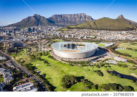 Aerial view of Cape Town Stadium, Kaapstad-stadion, Green Point, in Western Cape, South Africa Aerial view of Cape Town Stadium, Kaapstad-stadion, Green Point, in Western Cape, South Africa 107968059