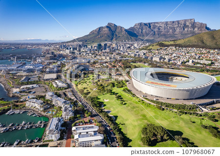 Aerial view of Cape Town Stadium, Kaapstad-stadion, Green Point, in Western Cape, South Africa Aerial view of Cape Town Stadium, Kaapstad-stadion, Green Point, in Western Cape, South Africa 107968067