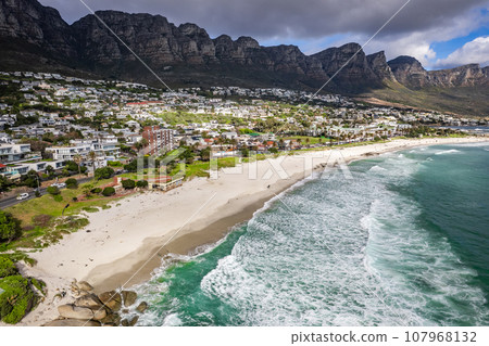 Aerial View of Camps bay in Cape Town, Western Cape, South Africa Aerial View of Camps bay in Cape Town, Western Cape, South Africa 107968132