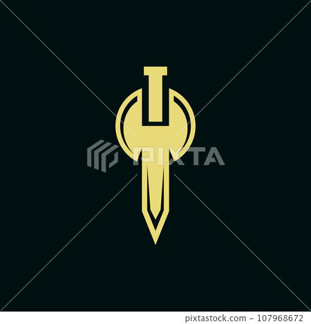 Sword axe weapon creative simple logo design 107968672