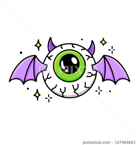 Cartoon flying evil Halloween bat monster with wings and human eye 107968681