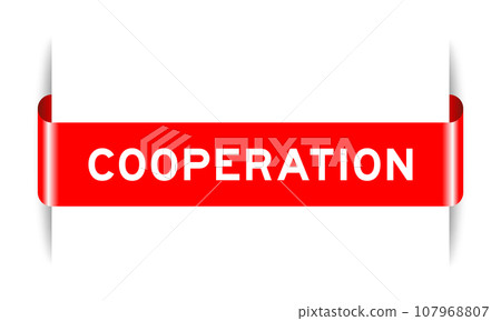 Red color inserted label banner with word cooperation on white background Red color inserted label banner with word cooperation on white background 107968807