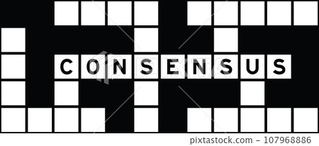 Alphabet letter in word consensus on crossword puzzle background 107968886