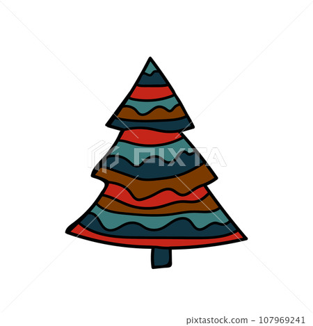 Stylized spruce tree. Colorful image for cards, poster, scrapbook design. Vector illustration. Stylized spruce tree. Colorful image for cards, poster, scrapbook design. Vector illustration. 107969241