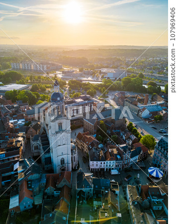 Halle, Flemish Brabant Region, Belgium, 01 05 2023, aerial view of the city of Halle on a sunny Halle, Flemish Brabant Region, Belgium, 01 05 2023, aerial view of the city of Halle on a sunny 107969406