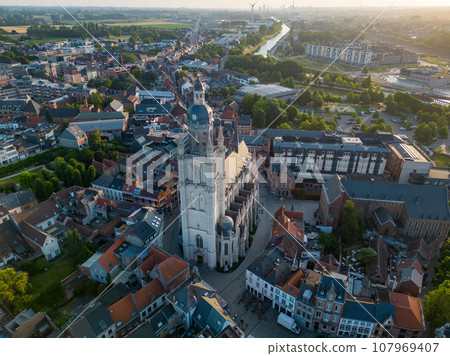 Halle, Flemish Brabant Region, Belgium, 01 05 2023, aerial view of the city of Halle on a sunny 107969407