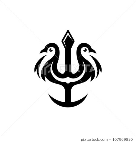 Animal two penguin trident creative logo design 107969850