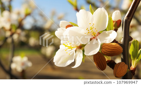 Almond flower background material 107969947
