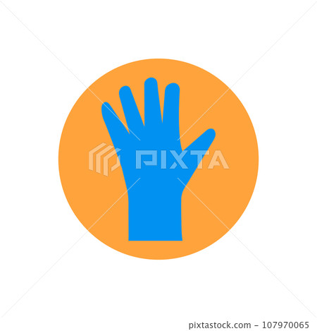 Medical latex rubber glove. Vector round icon, blue silhouette. Clipart, illustration on a blank white background. Medical latex rubber glove. Vector round icon, blue silhouette. Clipart, illustration on a blank white background. 107970065