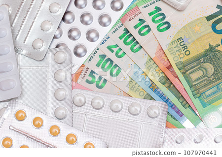 Pills and Capsules on the Euro Banknotes Pills and Capsules on the Euro Banknotes 107970441