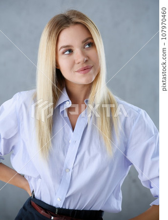 Portrait of a sexy woman in a man's shirt wearing Portrait of a sexy woman in a man's shirt wearing 107970460