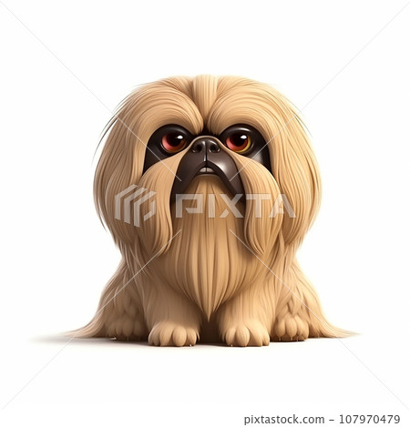 Pekingese, fluffy funny cute dog 3d illustration on white, unusual avatar, cheerful pet 107970479