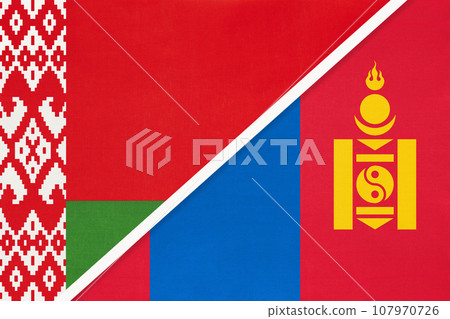 Belarus and Mongolia, symbol of country. Belarusian vs Mongolian national flags. 107970726