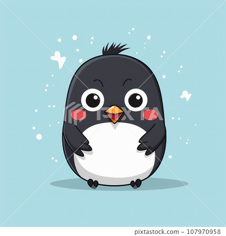 Cute little baby bird cartoon character isolated on blue. Full body illustration of an excited little pigeon 107970958