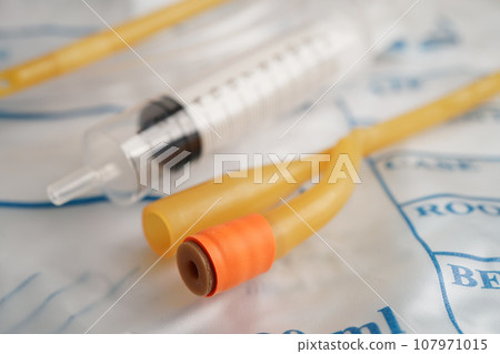 Foley catheter and urine drainage bag collect urine for disability or patient in hospital. 107971015