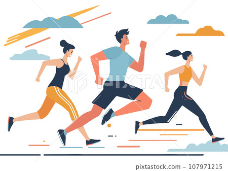 幾個男人和女人跑步,白色背景 幾個男人和女人跑步,白色背景 107971215