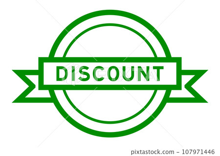 Vintage green color hexagon label banner with word discount on white background 107971446