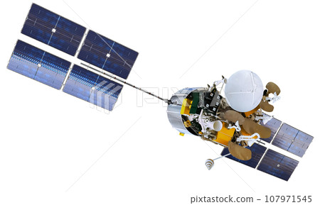 Modern telecommunication satellite isolated Modern telecommunication satellite isolated 107971545