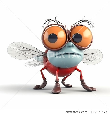 Fly, funny cute cartoon insects 3d illustration on white background, creative avatar Fly, funny cute cartoon insects 3d illustration on white background, creative avatar 107971574