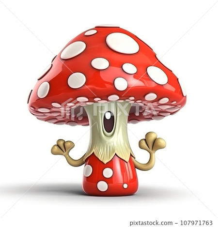 Fly agaric mushroom, red poisonous mushroom, funny cute cartoon 3d illustration on white background, creative avatar Fly agaric mushroom, red poisonous mushroom, funny cute cartoon 3d illustration on white background, creative avatar 107971763