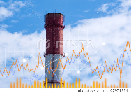 Smoke from industrial pipes close up. Industrial zone. environmental pollution. Heating price increase schedule 107971814