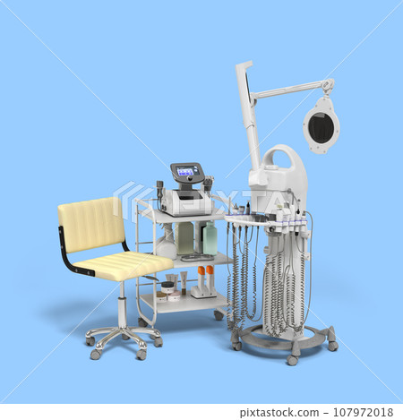 Dermatology and cosmetology clinic equipment  3d illustration on blue 107972018