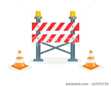 Stop traffic road barrier icon in flat style. Roadwork vector illustration on isolated background. Safety barricade sign business concept. 107973738