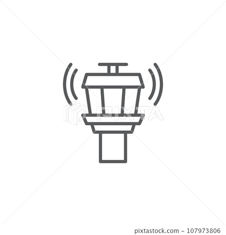 Flight control tower icon in flat style. Navigation monitor vector illustration on isolated background. Airport building sign business concept. 107973806