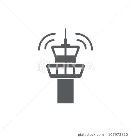 Flight control tower icon in flat style. Navigation monitor vector illustration on isolated background. Airport building sign business concept. 107973810