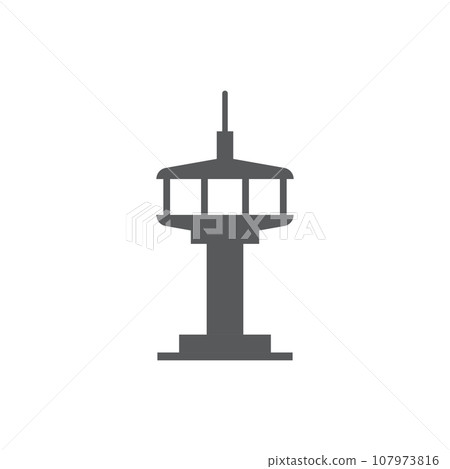 Flight control tower icon in flat style. Navigation monitor vector illustration on isolated background. Airport building sign business concept. Flight control tower icon in flat style. Navigation monitor vector illustration on isolated background. Airport building sign business concept. 107973816
