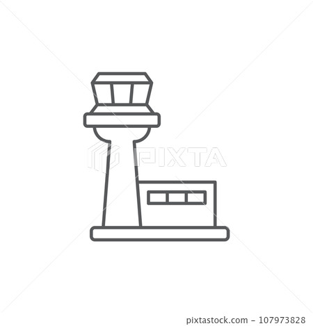 Flight control tower icon in flat style. Navigation monitor vector illustration on isolated background. Airport building sign business concept. 107973828