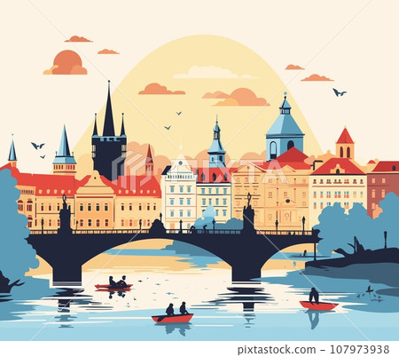 Prague, Czech Republic. Vector illustration in flat cartoon style 107973938