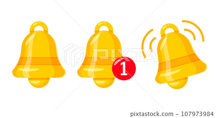 Notification bell icon in flat style. Incoming inbox message vector illustration on isolated background. Ringing bell sign business concept. 107973984