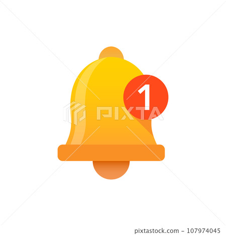 Notification bell icon in flat style. Incoming inbox message vector illustration on isolated background. Ringing bell sign business concept. 107974045