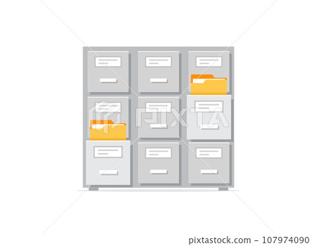 Office cabinet icon in flat style. Furniture storage vector illustration on isolated background. Drawer sign business concept. Office cabinet icon in flat style. Furniture storage vector illustration on isolated background. Drawer sign business concept. 107974090