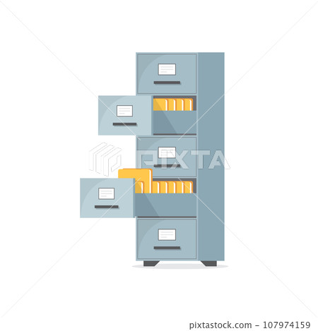 Office cabinet icon in flat style. Furniture storage vector illustration on isolated background. Drawer sign business concept. Office cabinet icon in flat style. Furniture storage vector illustration on isolated background. Drawer sign business concept. 107974159