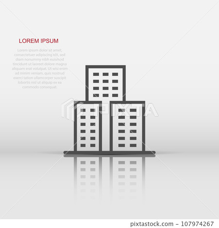 Building icon in flat style. Town skyscraper apartment vector illustration on white isolated background. City tower business concept. 107974267