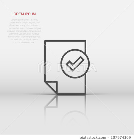 Document checklist icon in flat style. Report vector illustration on white isolated background. Paper sheet business concept. Document checklist icon in flat style. Report vector illustration on white isolated background. Paper sheet business concept. 107974309
