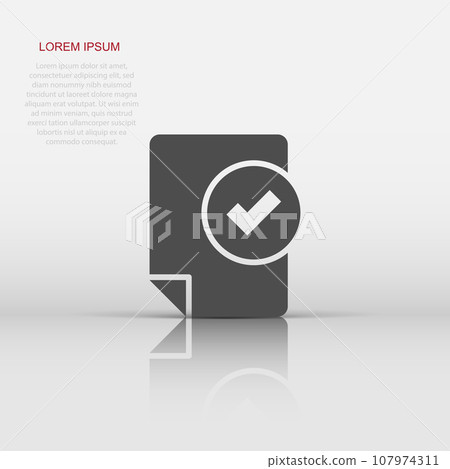 Document checklist icon in flat style. Report vector illustration on white isolated background. Paper sheet business concept. Document checklist icon in flat style. Report vector illustration on white isolated background. Paper sheet business concept. 107974311