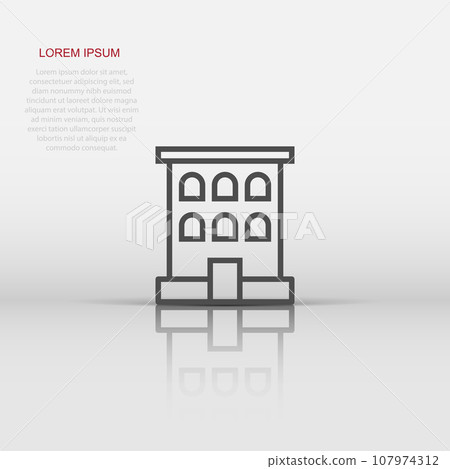 Building icon in flat style. Town skyscraper apartment vector illustration on white isolated background. City tower business concept. 107974312