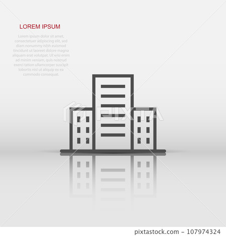 Building icon in flat style. Town skyscraper apartment vector illustration on white isolated background. City tower business concept. Building icon in flat style. Town skyscraper apartment vector illustration on white isolated background. City tower business concept. 107974324