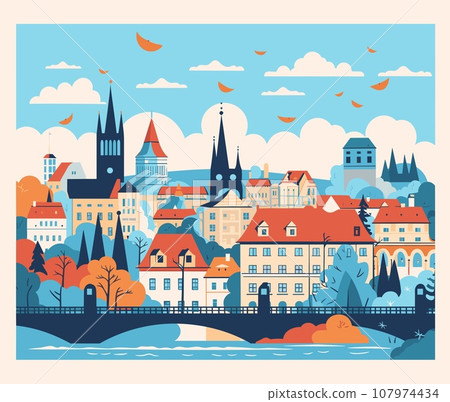 Prague cityscape. Czech Republic. Vector illustration in flat style 107974434
