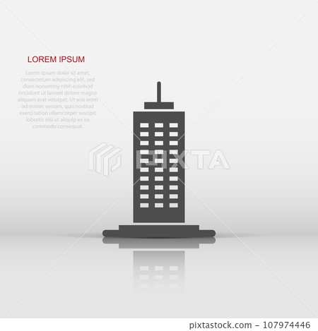 Building icon in flat style. Town skyscraper apartment vector illustration on white isolated background. City tower business concept. 107974446