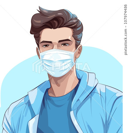 A man, his face hidden behind a protective surgical mask, symbolizes caution and preventative measures amidst a global health crisis A man, his face hidden behind a protective surgical mask, symbolizes caution and preventative measures amidst a global health crisis 107974486