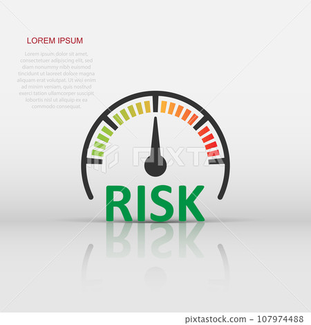 Risk meter icon in flat style. Rating indicator vector illustration on white isolated background. Fuel level sign business concept. Risk meter icon in flat style. Rating indicator vector illustration on white isolated background. Fuel level sign business concept. 107974488