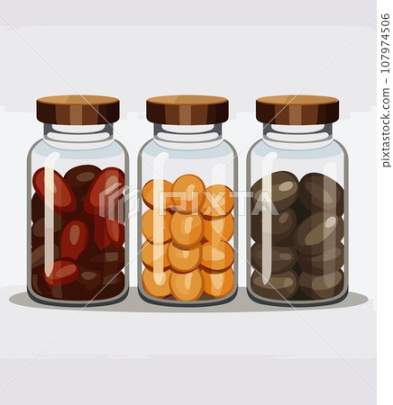 Coffee beans in a glass jar. Vector illustration on white background 107974506