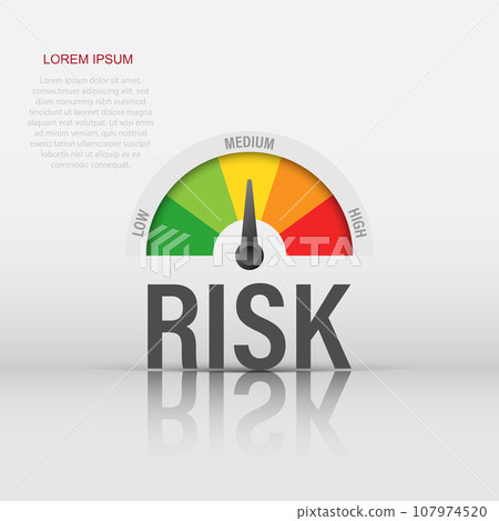 Risk meter icon in flat style. Rating indicator vector illustration on white isolated background. Fuel level sign business concept. 107974520