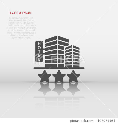 Hotel 3 stars sign icon in flat style. Inn building vector illustration on white isolated background. Hostel room business concept. Hotel 3 stars sign icon in flat style. Inn building vector illustration on white isolated background. Hostel room business concept. 107974561