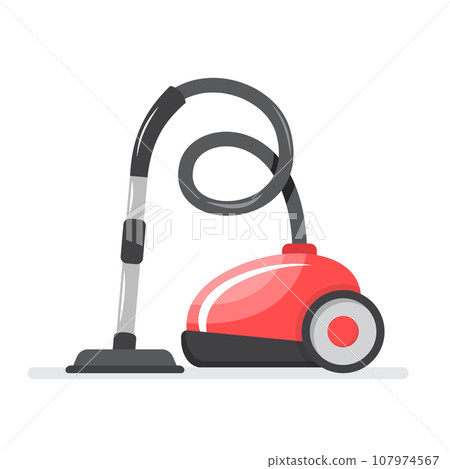 Vacuum cleaner icon in flat style. Equipment for house cleaning vector illustration on isolated background. Clean machine sign business concept. 107974567